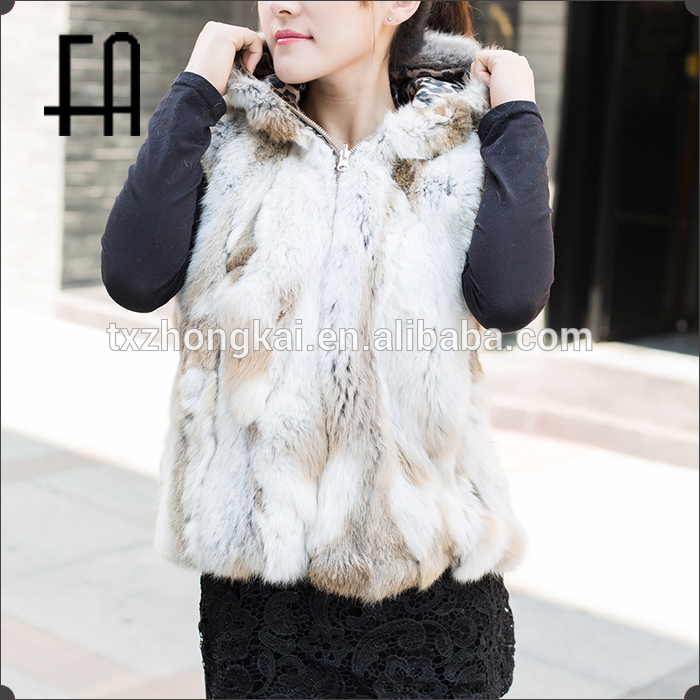 工場卸売価格のウサギの毛皮のケープ付きgilet/ウサギの毛皮のフード付きベスト-ベスト問屋・仕入れ・卸・卸売り