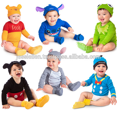 新しいデザインの赤ちゃんの布衣装ロングスリーブとおそろいの帽子動物ロンパー-ベビーロンパース問屋・仕入れ・卸・卸売り