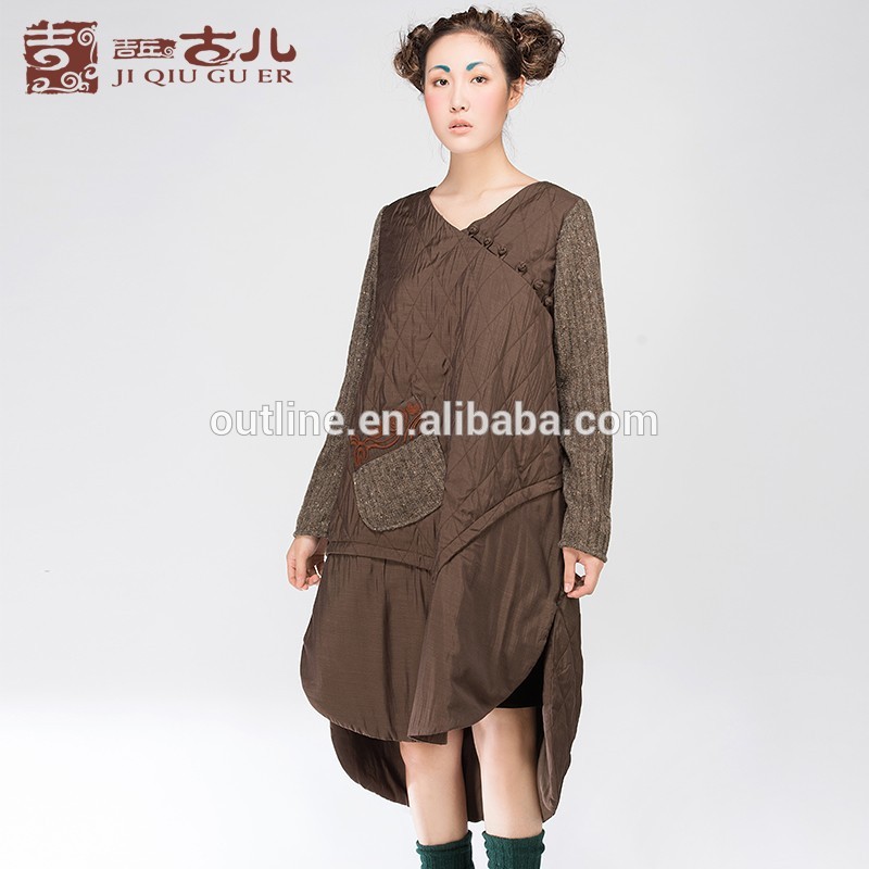 小さい順序の女性のファッション長いカシミヤのドレス袖がニットキルトが服をニット-ベスト問屋・仕入れ・卸・卸売り