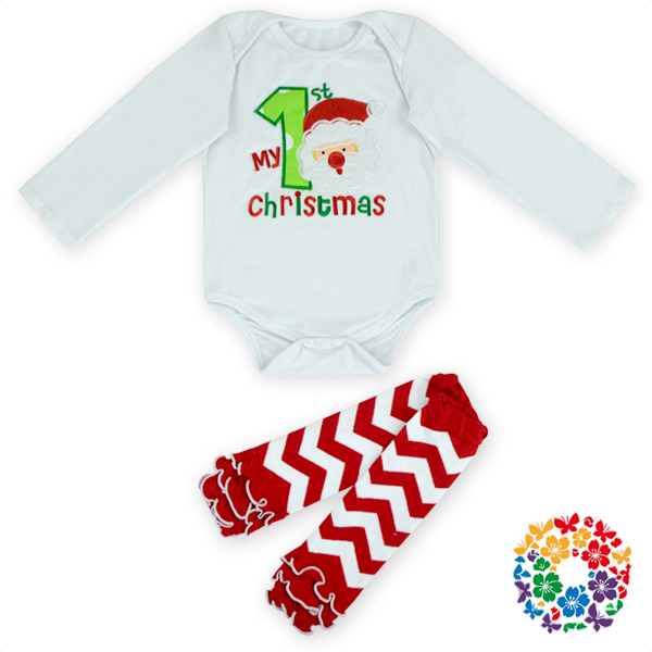 赤ちゃんジャンプスーツ新生児白とシェブロンのレッグウォーマーセット赤ちゃんクリスマスサンタロングスリーブロンパース子供たちのクリスマス冬服-ベビーロンパース問屋・仕入れ・卸・卸売り