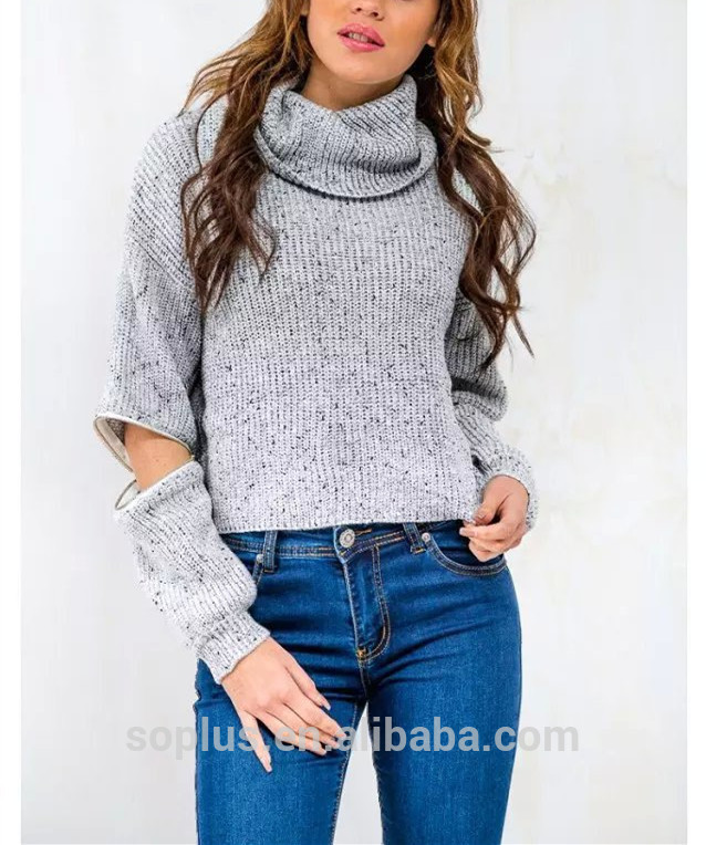 オープンファスナースリーブの膝暖かいタートルネックのセーターの女性の秋の冬のファッションショートプルオーバートリコットプラスサイズ-セーター問屋・仕入れ・卸・卸売り
