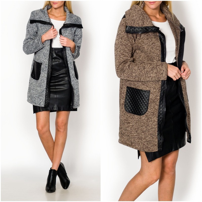 新しい秋2015メランジ暖かいカーディガン女性のファッション冬ka2黒のジャケットコート-コート問屋・仕入れ・卸・卸売り
