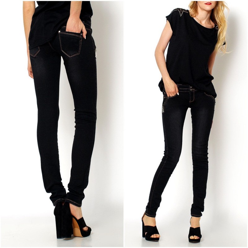 新しい2015tapperedスキニーパンツ黒痩身ジップe096デニムのジーンズのズボン-ズボン問屋・仕入れ・卸・卸売り