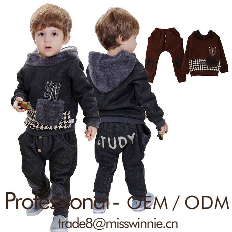 少年の袖の綿の衣類のセットデザインの子供を身に着けている袖の綿の冬のスポーツセット-キッズ服　コート問屋・仕入れ・卸・卸売り