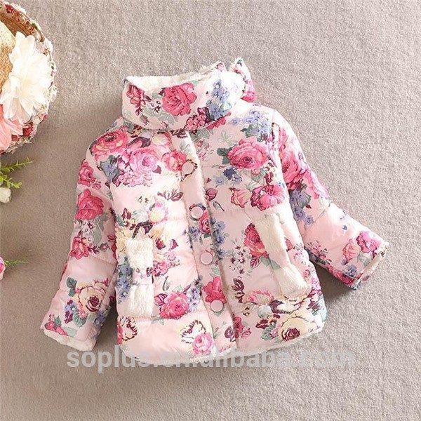 sfk15073132015高品質の赤ん坊の服の長い袖の厚いコート花柄の女の赤ちゃんの冬のジャケット-キッズ服　コート問屋・仕入れ・卸・卸売り