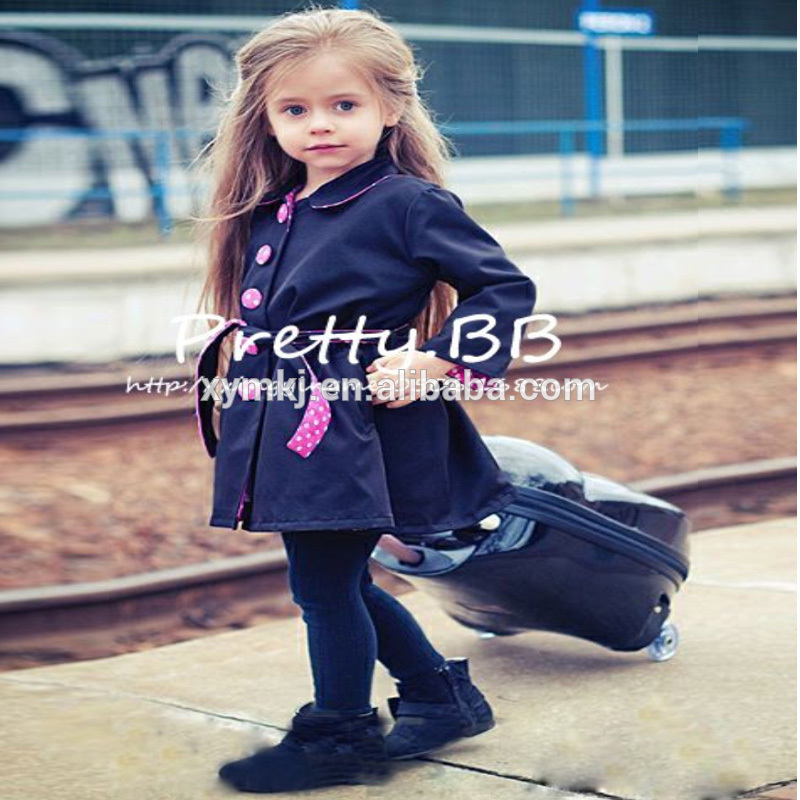 赤ちゃんの女の子ブルーファッションアウターウェア長袖ボタンちょう結びポルカパーカジャケット-プラスサイズコート問屋・仕入れ・卸・卸売り