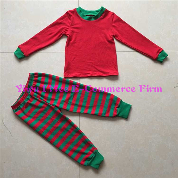 卸売綿100％クリスマスパジャマ子供トレンディな幼児の女の子の赤緑ストライプクリスマス衣装im-csl2192個セット-パジャマ問屋・仕入れ・卸・卸売り