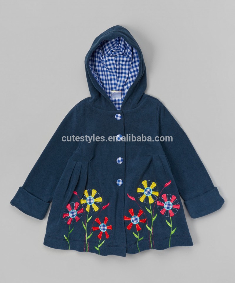 卸売価格美しい紺の花フード付きフリースジャケットz-oc80627-7女の子のブティックの衣類-プラスサイズコート問屋・仕入れ・卸・卸売り