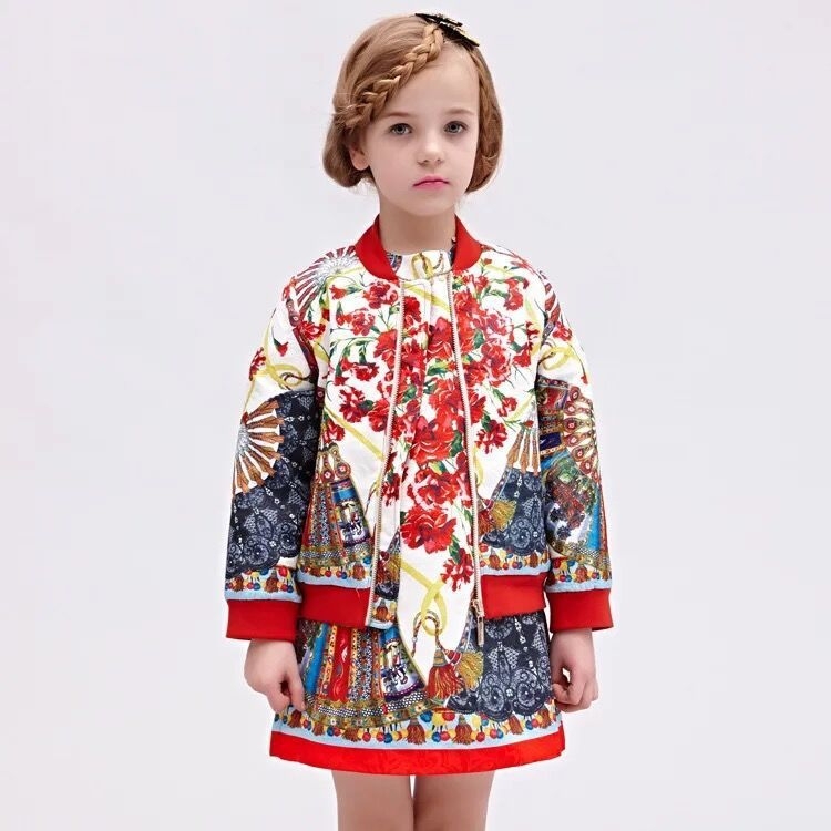 最新のホット2015赤ちゃんの冬の衣類の子供の女の子の花のプリントの冬コートジャケット-キッズ服　コート問屋・仕入れ・卸・卸売り