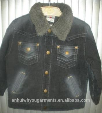 2015綿100％コーデュロイパッド入りジャケット/コート毛皮の襟を持つシェルパライニング-キッズ服　ジャケット問屋・仕入れ・卸・卸売り