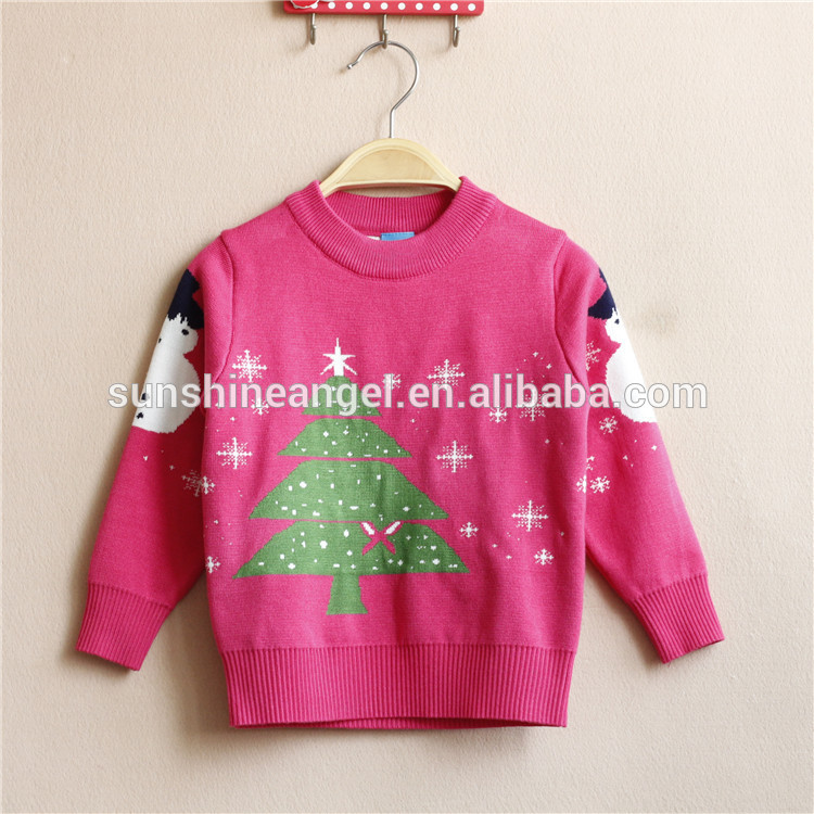 新しい2015クリスマスツリー雪の結晶赤ちゃんの女の子のためのセーターのデザイン-キッズ服　セーター問屋・仕入れ・卸・卸売り