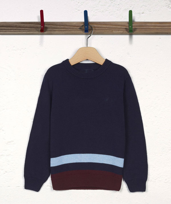 子供の裾ストライプクルーネックのセーター子供のルーズネック子供用セーターを編む-キッズ服　セーター問屋・仕入れ・卸・卸売り