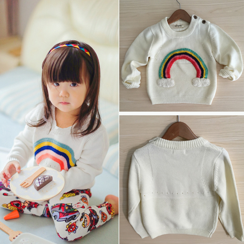 子供の純粋な色c67123a美しい虹デザインニットセーター子供のセーター-キッズ服　セーター問屋・仕入れ・卸・卸売り