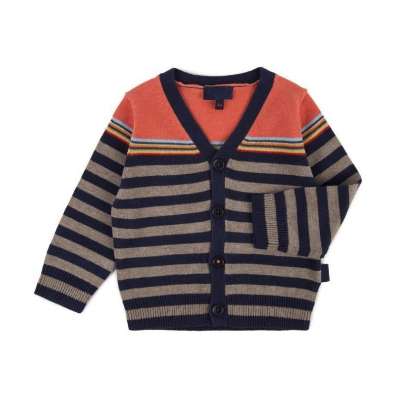 /子供の子供の赤ちゃんの' ネイビーストライプカーディガン( 2- 6歳)-キッズ服　セーター問屋・仕入れ・卸・卸売り