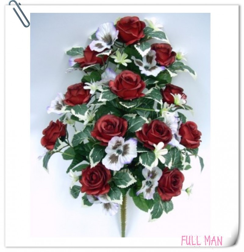 バラh45cm/パンジー正面人工花のアレンジメントの葬儀-装飾用花&花網問屋・仕入れ・卸・卸売り