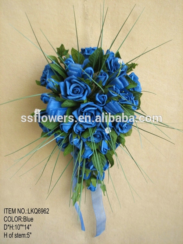 熱い販売の造花のブーケ2015ＰＥブルーpeの花メッシュとバラの花束特殊な心臓の形の結婚式の装飾のための-装飾用花&花網問屋・仕入れ・卸・卸売り