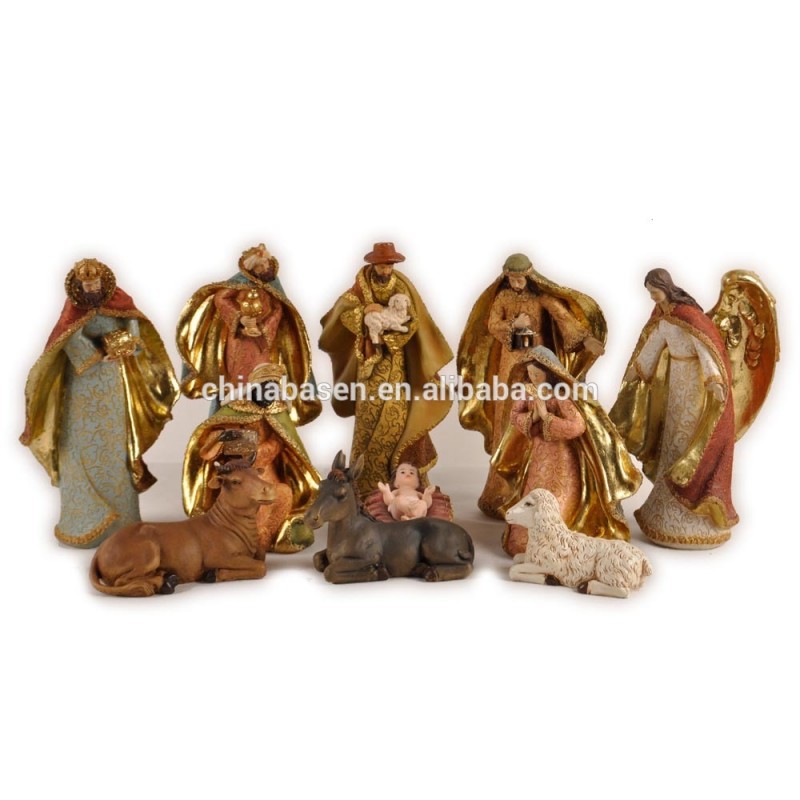 黄金の服12'' キリスト降誕セットのための宗教的な家の装飾-樹脂工芸品問屋・仕入れ・卸・卸売り