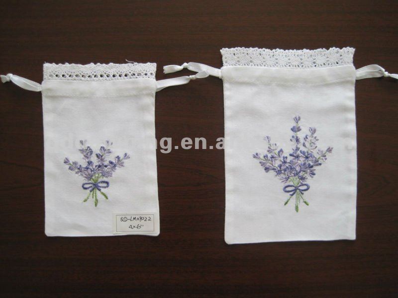 ドローストリングはラベンダーの磨き粉袋を刺繍した-民芸品問屋・仕入れ・卸・卸売り
