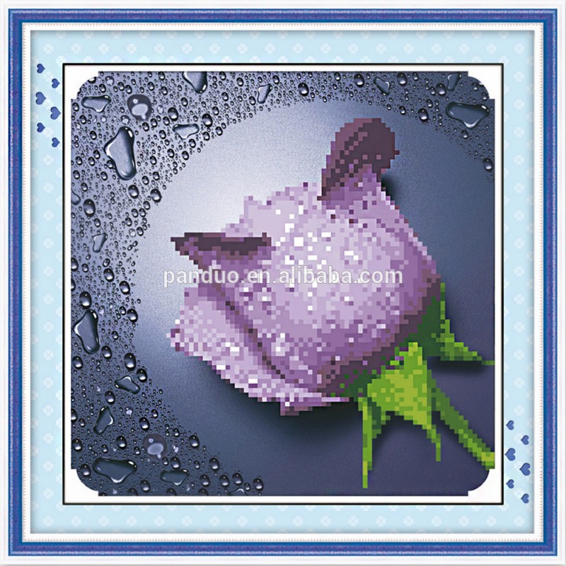 紫色の花のパターンの刺繍ハンドメイドダイヤモンド・ストーンの絵画クロスステッチdiyキット34cmx5cmリビングルームのための-織物と織物工芸問屋・仕入れ・卸・卸売り