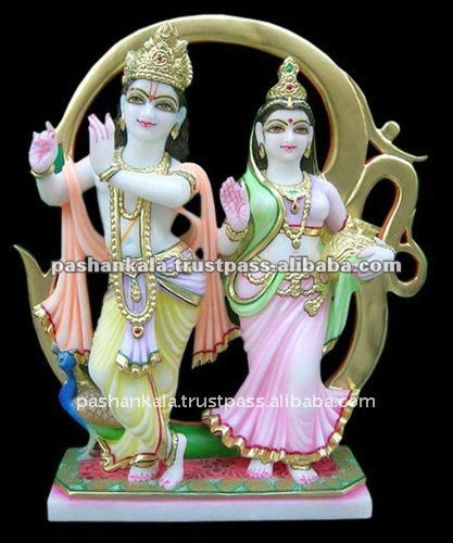 白い大理石のradhaのkrishnaの彫像-宗教工芸品問屋・仕入れ・卸・卸売り