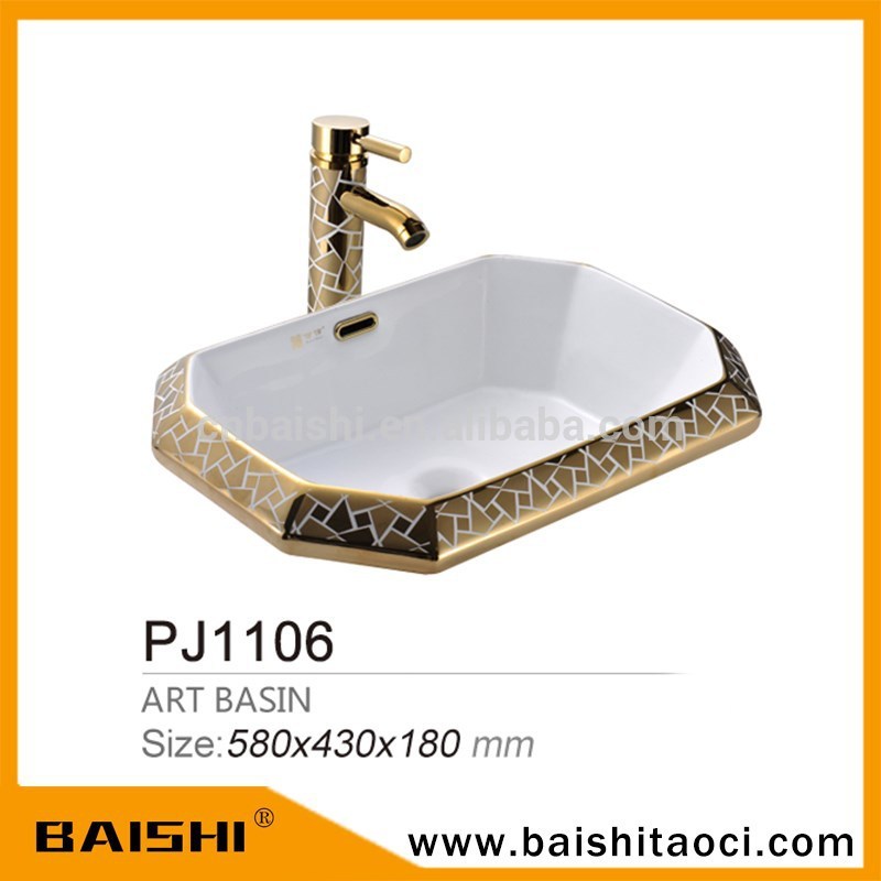 白石黄金の小さなサイズカラーアート流域セラミック洗面台のバスルームのシンク-バスルーム洗面台問屋・仕入れ・卸・卸売り