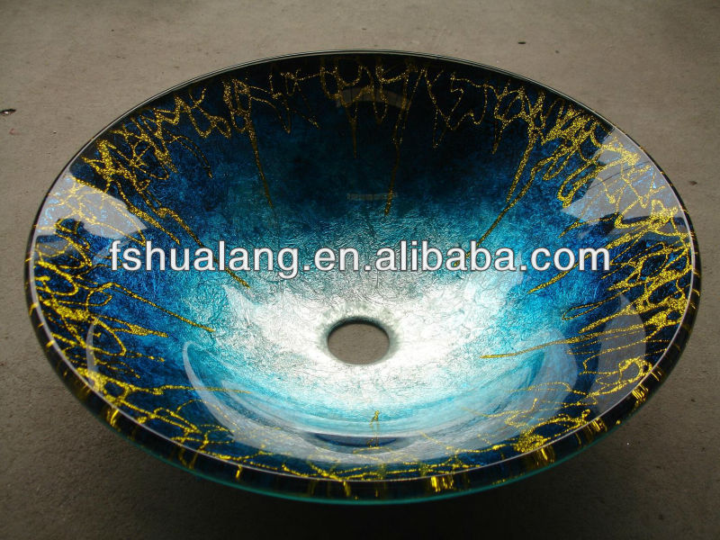 ・金箔handpaint強化ガラス洗面台、 ガラス容器シンク-バスルーム洗面台問屋・仕入れ・卸・卸売り
