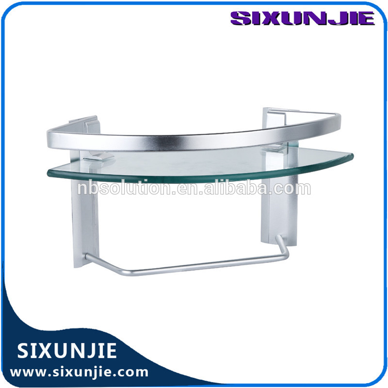 Sixunjie2033-2アルミガラスのコーナーシェルフ木製のタオルバー-浴室棚問屋・仕入れ・卸・卸売り