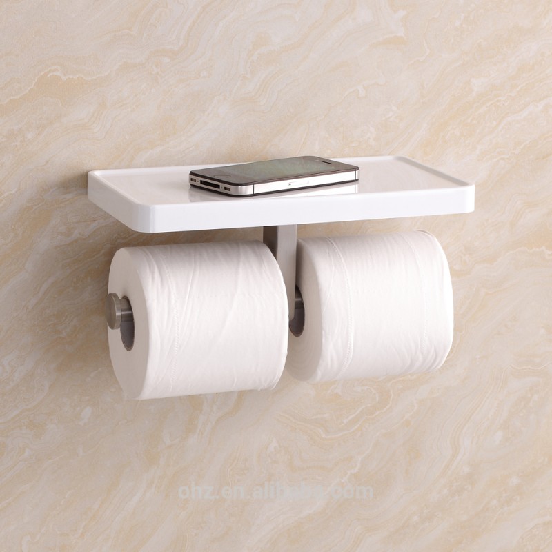 近代的な白いabsダブルトイレットペーパーのバスルームの棚と壁がぶら下がっ-バスハードウエアセット問屋・仕入れ・卸・卸売り
