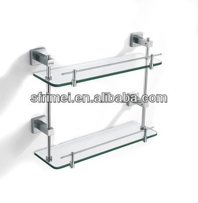 ダブルデッキのガラスプラットフォームの浴室の棚のシングルガラス、 ステンレス製の棒壁- マウントされたガラスのプラットフォーム-浴室棚問屋・仕入れ・卸・卸売り