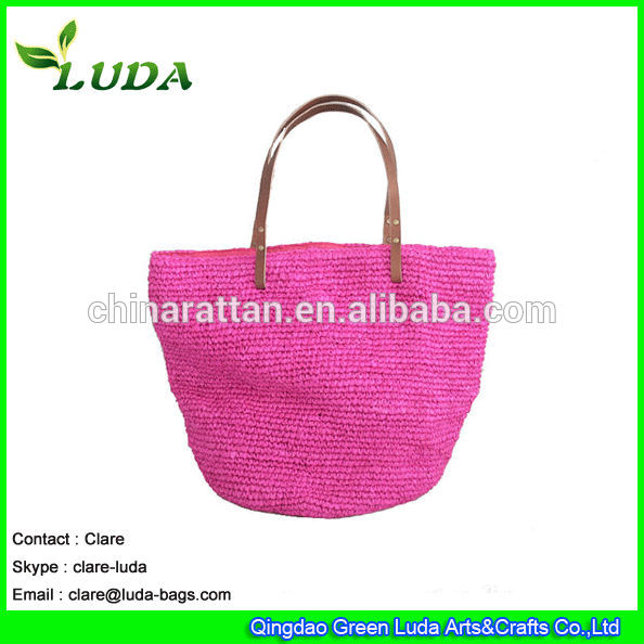 リュダ美しいピンクのストロー編みバッグラフィアラフィアわらのハンドバッグ-その他ハンドバッグ、メッセンジャーバッグ問屋・仕入れ・卸・卸売り