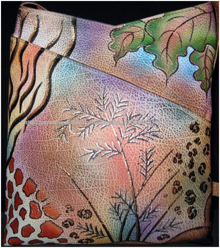 Mangrove Forest Hand Painted V Top Slim Leather Bag-イブニングバッグ問屋・仕入れ・卸・卸売り