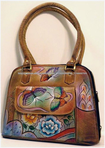 Floral Hand Painted Zip Around Medium Leather Satchel Evening Bag-イブニングバッグ問屋・仕入れ・卸・卸売り