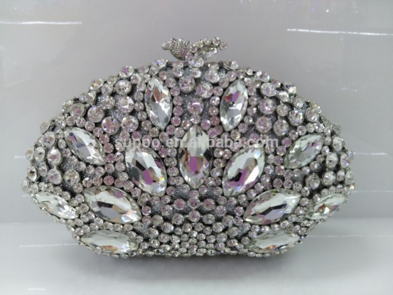 新しいデザインのレディース長方形の形状の金属フレームのクラッチbag/手作り夕方bag/大きなダイヤモンドパーティーバッグ-イブニングバッグ問屋・仕入れ・卸・卸売り