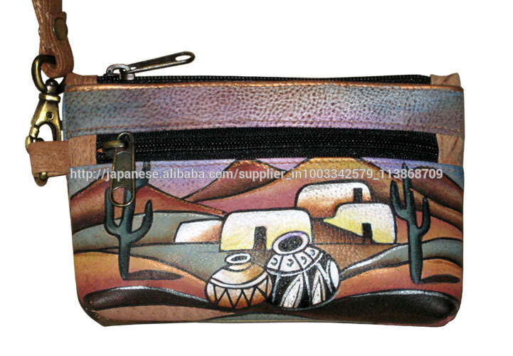 Palm Desert Hand Painted On Leather Coin Pouch-小銭入れ問屋・仕入れ・卸・卸売り