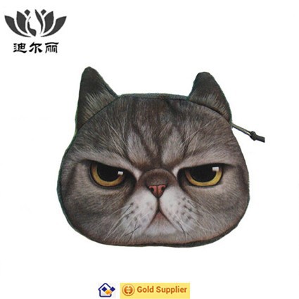 新しいスタイルのキュートなグレーの猫顔ジッパーケースキッズ財布ウォレットコインポーチ化粧ポーチ-小銭入れ問屋・仕入れ・卸・卸売り