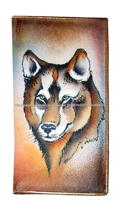 Wolf Hand Painted Fine Art Cheque Book Cover Wallet-カードホルダー問屋・仕入れ・卸・卸売り