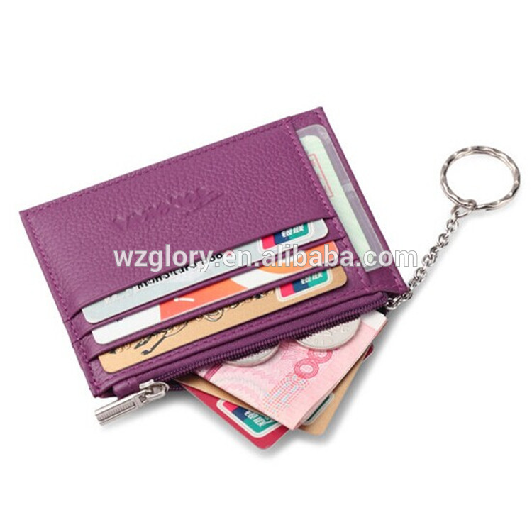 プロモーションカードケース本革紫色超薄型スリムファッションカードホルダーリングチェーン付きコンパクトな財布-財布問屋・仕入れ・卸・卸売り