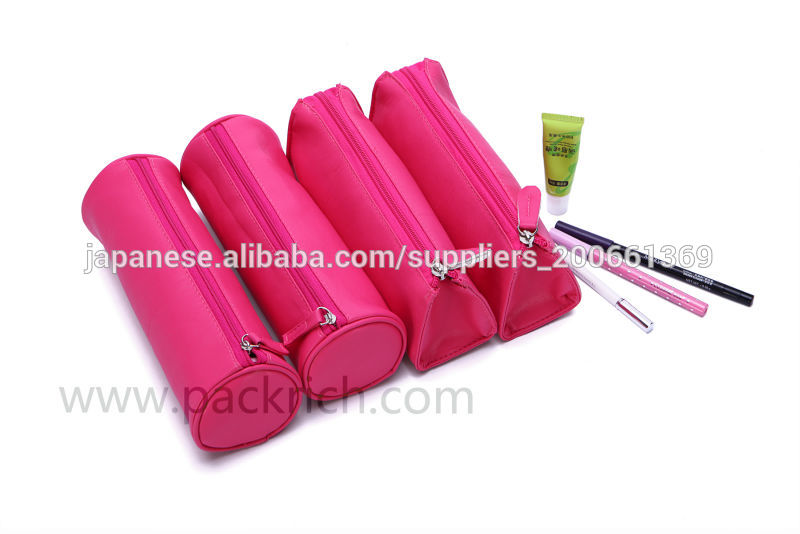 ピンク色のPU素材のポーチ ファスナー付き-コスメポーチ、ケース問屋・仕入れ・卸・卸売り