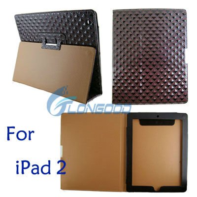360度のiPad 2のための回転革ダイヤモンド様式の革箱カバー-PDAバッグ、ケース問屋・仕入れ・卸・卸売り
