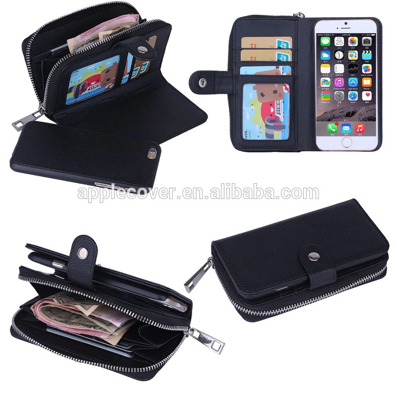 lichiパターンの袋の財布のための取り外し可能なケースiphone6現金でプラスホルダーホルダー-携帯電話バッグ、ケース問屋・仕入れ・卸・卸売り
