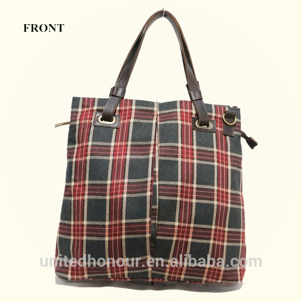 デザイナー格子縞のファッション2015女性の買い物袋-バッグ素材問屋・仕入れ・卸・卸売り