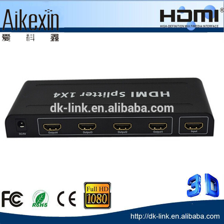Aikexinのhdmiスプリッタ1 × 4 hdmiスプリッタ1入力4出力サポートhdmi 1.3b 1080 pで電源アダプタ-その他ラジオ、テレビ付属品問屋・仕入れ・卸・卸売り