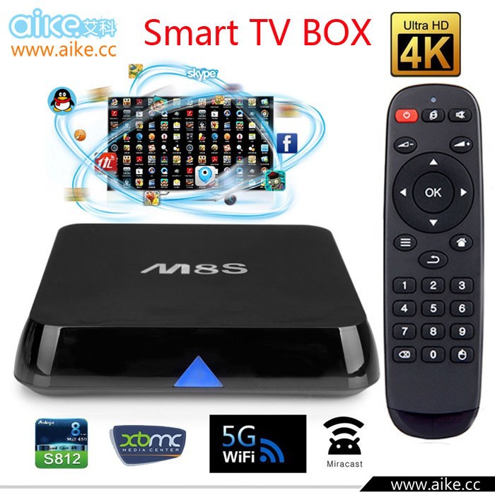 Amlogicアンドロイドテレビボックスm8ss812チップ4k2g/8g2.4g/5gxbmcをデュアルバンド無線lanフルhdアンドロイド4.4スマートメディアプレーヤー-セットトップボックス問屋・仕入れ・卸・卸売り