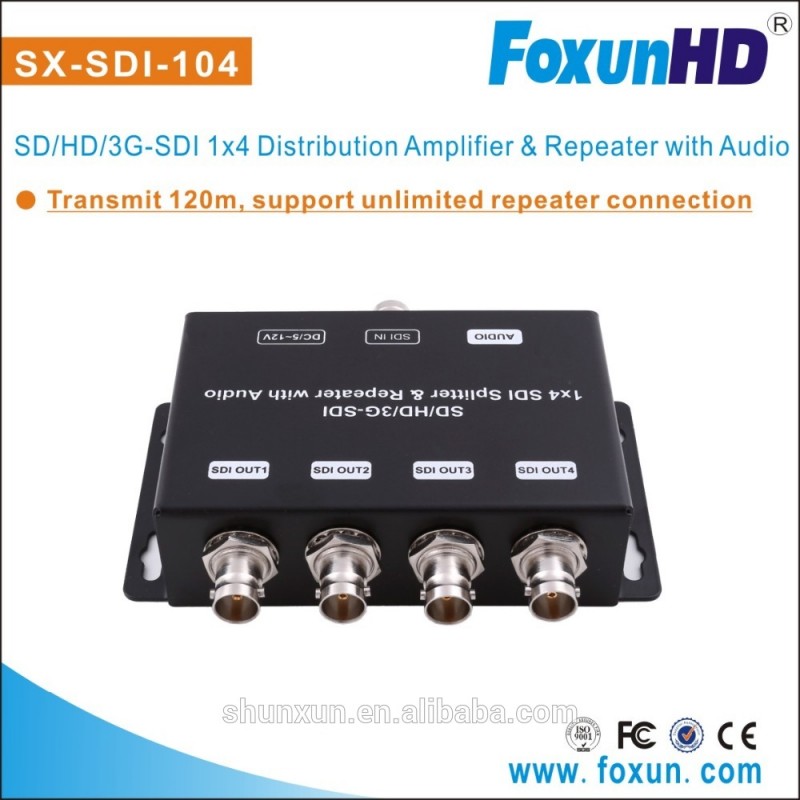 Sdi 1 × 4スプリッタでオーディオ、 SX-SDI-104 + SDH1として120メートルエクステンダー-ラジオ、テレビ放送設備問屋・仕入れ・卸・卸売り