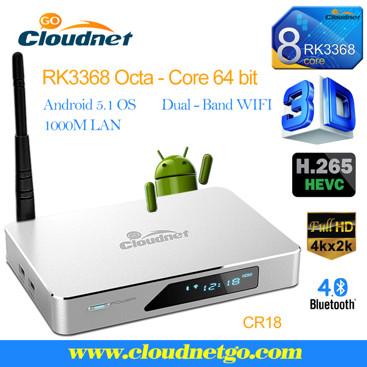 CloudnetgoオクタコアRK3368アンドロイド5.1 tvボックス2グラムラム1000メートルtbase HDMI2.0 h.265 wifi 4 kストリーミングプレーヤースマートライブtvボックス-セットトップボックス問屋・仕入れ・卸・卸売り