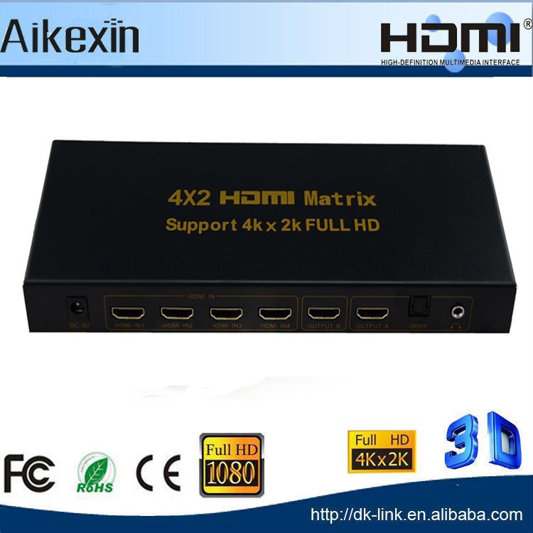 4 k * 2 k 1.4ボルトhdmiトゥルーマトリックススイッチャー4 × 2ビデオオーディオ分配増幅器でirリモート制御、3dをサポート-問屋・仕入れ・卸・卸売り