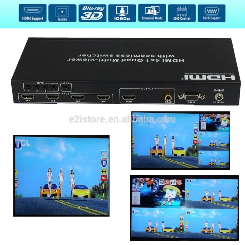 Hdmi 4 × 1 pip画像課hdmiマルチビューアシームレススイッチャーサポートする4入力ソース表示上の一つスクリーン+ rs232-その他ホームオーディオ、ビデオ機器問屋・仕入れ・卸・卸売り