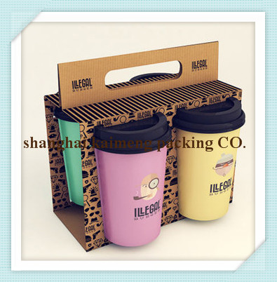 ファンシーハンドルクラフト紙のコーヒーカップのキャリアロゴの印刷と-梱包箱問屋・仕入れ・卸・卸売り