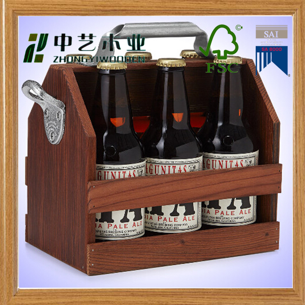 カスタム木製ワインビールホルダー木製のサービングのハンドル付きトレイ-梱包箱問屋・仕入れ・卸・卸売り