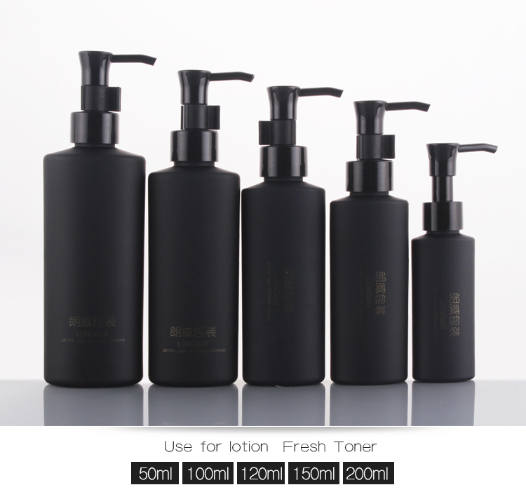 黒いプラスチックペット化粧品ボトルでオイルポンプ50ミリリットル100ミリリットル120ミリリットル150ミリリットル200ミリリットル500ミリリットル-ボトル問屋・仕入れ・卸・卸売り